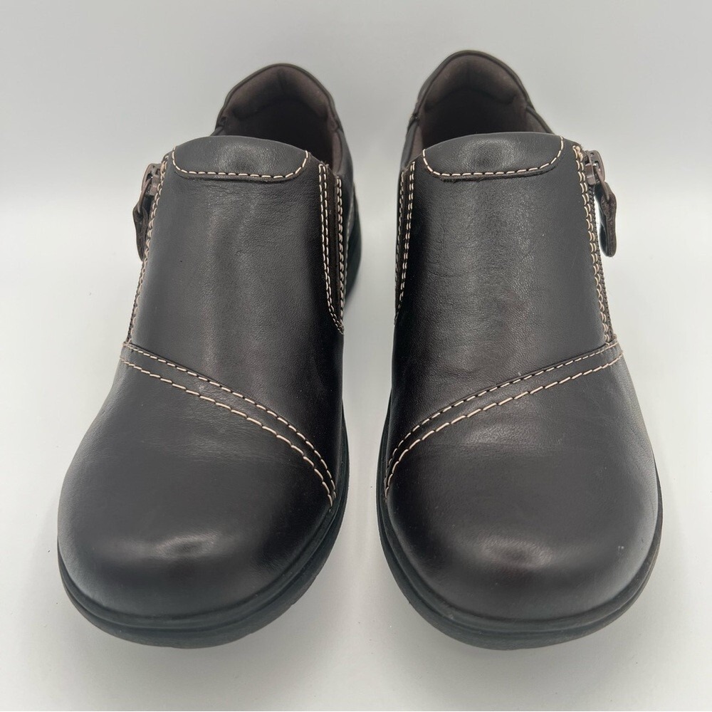 Clarks Slip On Women 7.5M Brown Carleigh Ray‎ Leather Comfort Shoes